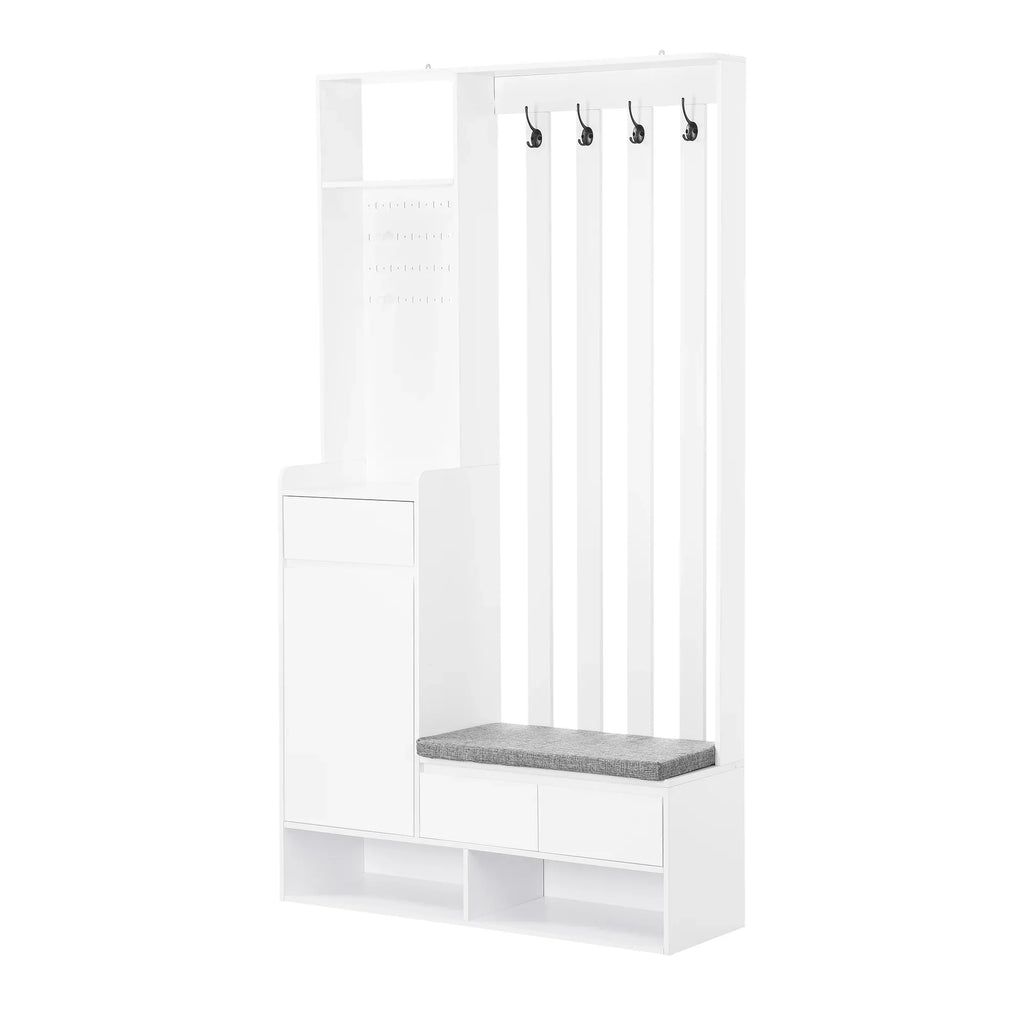 Harper & Bright Designs Farmhouse Hall Tree with Bench and Shoe Storage, Mudroom Bench with Coat Rack and Adjustable Shelves for Hallway, Living Room, White