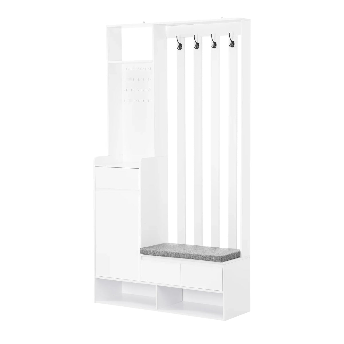 Harper & Bright Designs Farmhouse Hall Tree with Bench and Shoe Storage, Mudroom Bench with Coat Rack and Adjustable Shelves for Hallway, Living Room, White