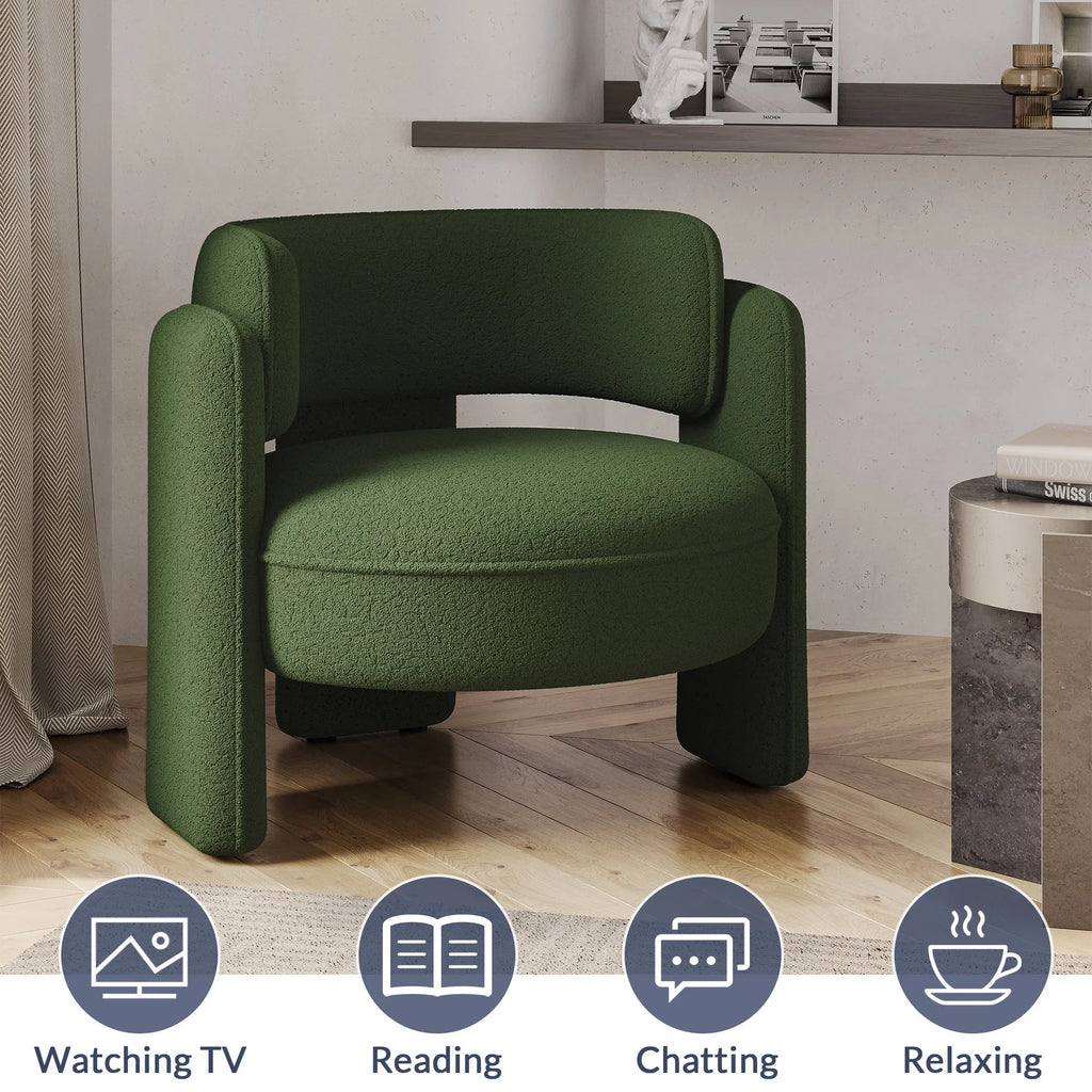 BELLEZE Sherpa Boucle Chair, Modern Barrel Accent Chair Comfy Round Upholstered Armchair Accent Side Chair for Living Room, Bedrooms, Corner - Quinton"White"