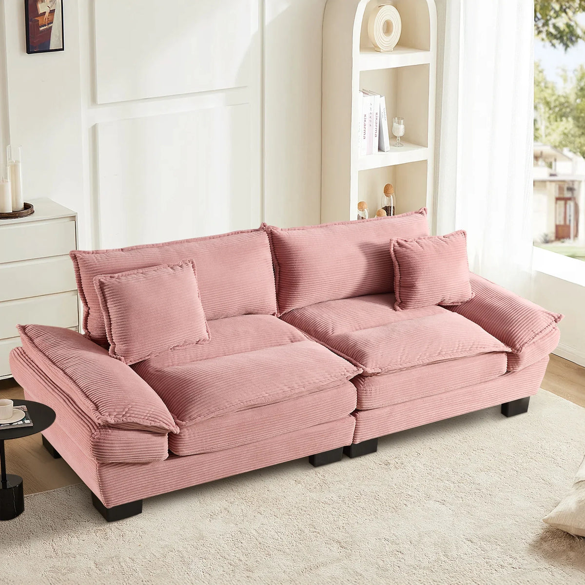 Dinosisco 84"L Deep Seat Sofa, Corduroy Upholstered Sleeper Couch for Living Room, Pink