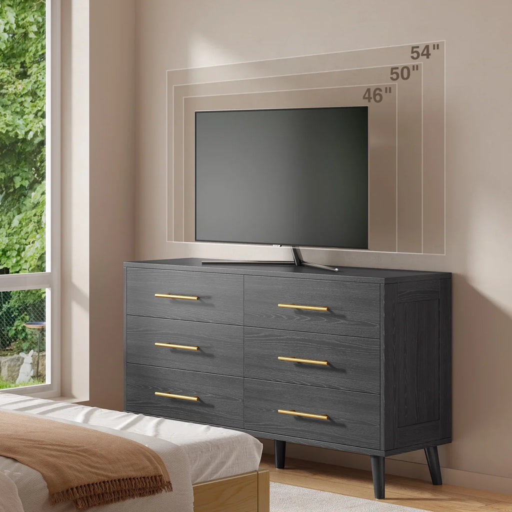 Noelse 3 Piece Bedroom Furniture Set, 6 Drawer Dresser with 2 Nightstands, Modern Wood Storage Organizer with Metal Handles for Bedroom, Living Room,Black