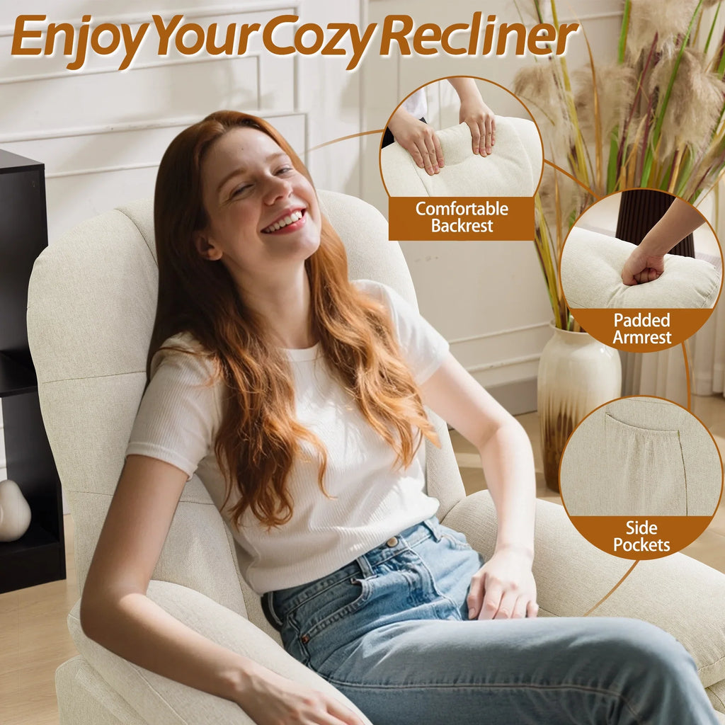 Korser Manual Swivel Rocker Recliner Chair for Living Room,Small Recliner Sofa for Small Spaces,Linen Fabric,Dark Black