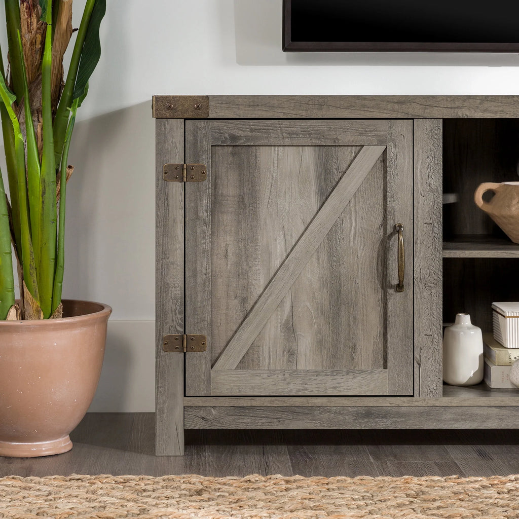 Walker Edison Modern Farmhouse Barn Door TV Stand for TVs up to 65", Grey Wash