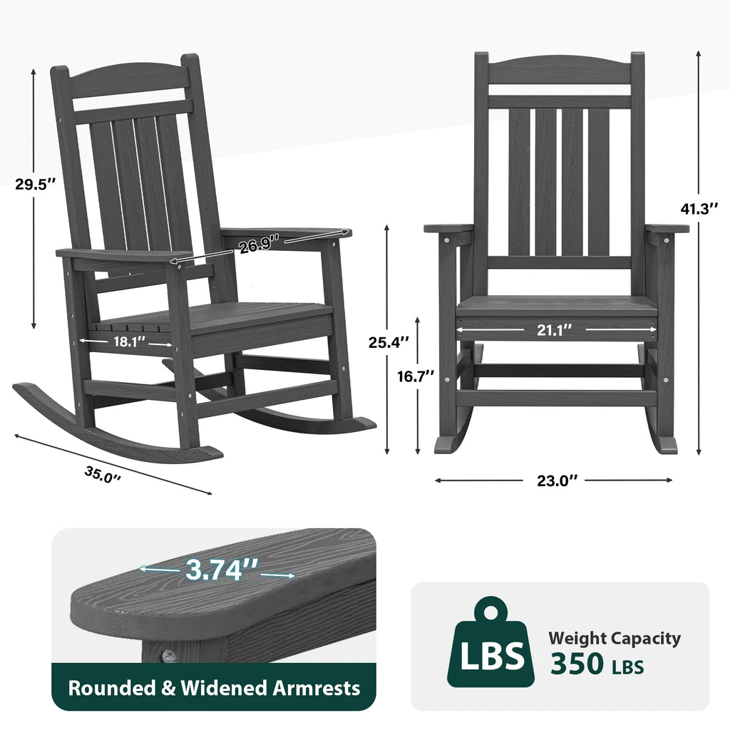 KINGYES HDPE Outdoor Rocking Chairs Set of 2,HDPE Patio Rocker for Porch,Black