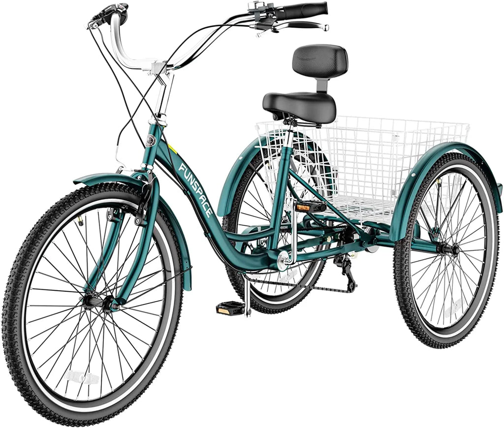 MOONCOOL Adult Tricycles with Rear Basket & Inflator, 24 26 inch 7 Speed 3 Wheel Bikes, Three-Wheeled Bicycles Adult Trike with Backrest for Seniors, Women, Men