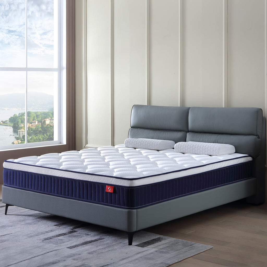 Twin Mattress,Hybrid Innerspring and Memory Foam Mattress in a Box,Medium Firm Support with Cooling Fabric,CertiPUR-US Certified,75"x39"x6",White+Blue