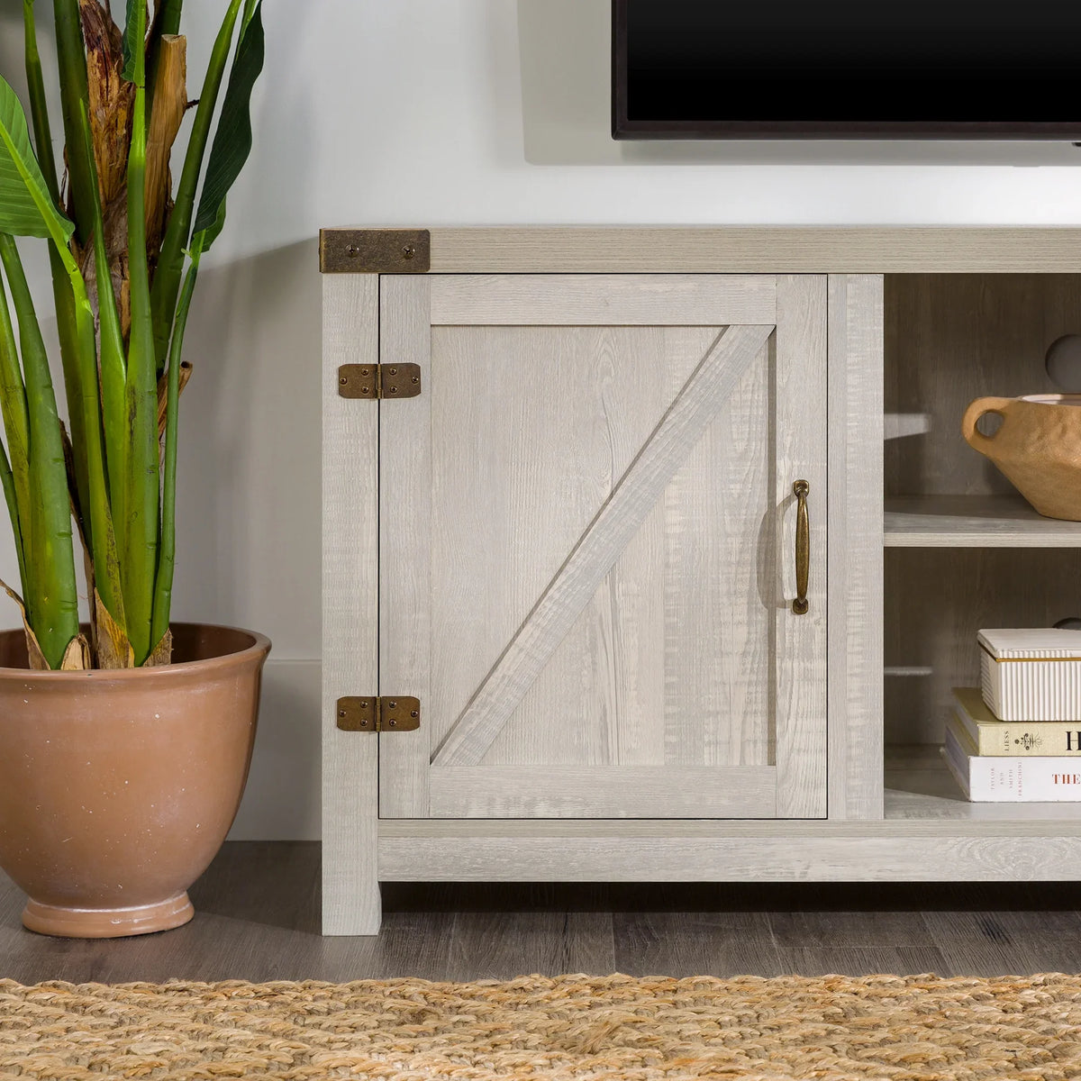 Walker Edison Modern Farmhouse Barn Door TV Stand for TVs up to 65", Grey Wash
