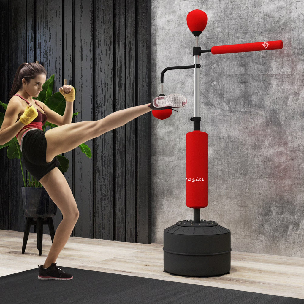 Soozier 4-in-1 Boxing Punching Bag Stand with 2 Speedballs, 360° Relax Bar, & PU-Wrapped Bag & Adjustable Height, Black