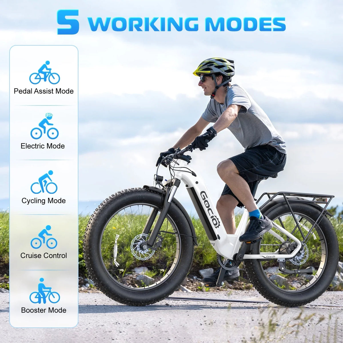 Gocio Electric Bike for Adults, 26" Fat Tire E-Mountain Bike, 1350W Peak Motor 48V 15Ah Battery, 22MPH 7-Speed Ebike for off Road, UL 2849