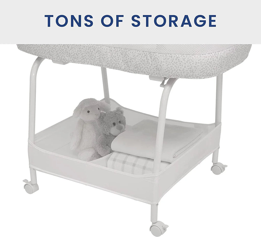 Delta Children SmartSleep Auto Glide Bassinet with Bluetooth. Alloy
