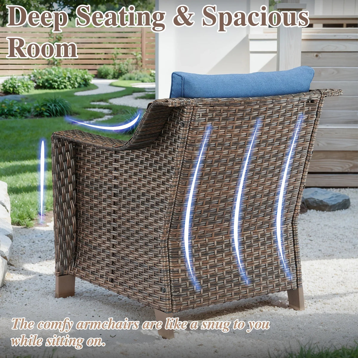 Bellefurn Outdoor Wicker Patio Chairs Set of 2 with Side Table,All-Weather Wicker Rattan Chairs Patio Furniture Chairs for Porch Balcony Backyard Yard Deck