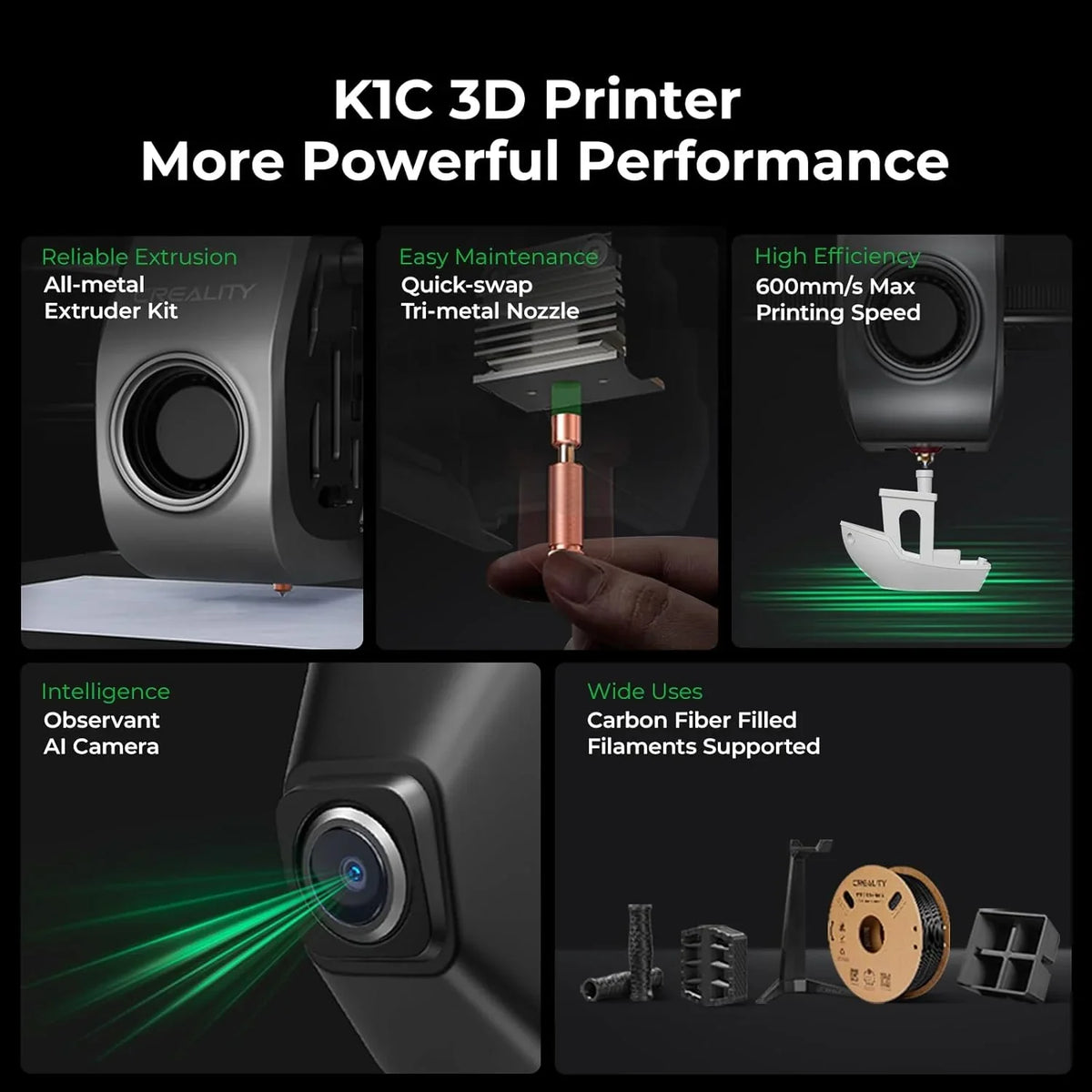 Creality K1C 3D Printer with Reliable Extrusion, 600mm/s Fast Printing Speed, AI Smart Camera, Anti-Vibration Design, Auto Calibration for Leveling, Printing Size 220*220*250mm