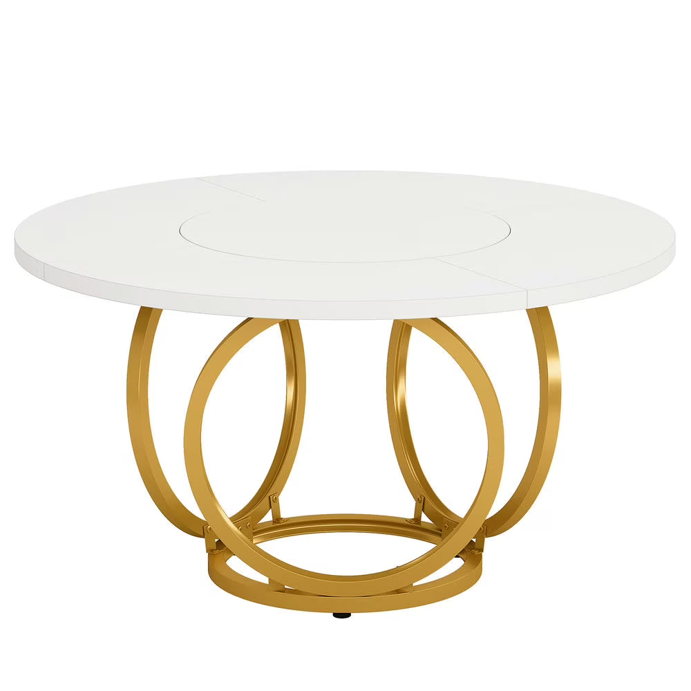 GVN Dining Table, Kitchen Table,Round Dining Table for 4, Modern 47" Kitchen Table with Metal Base,White & Gold