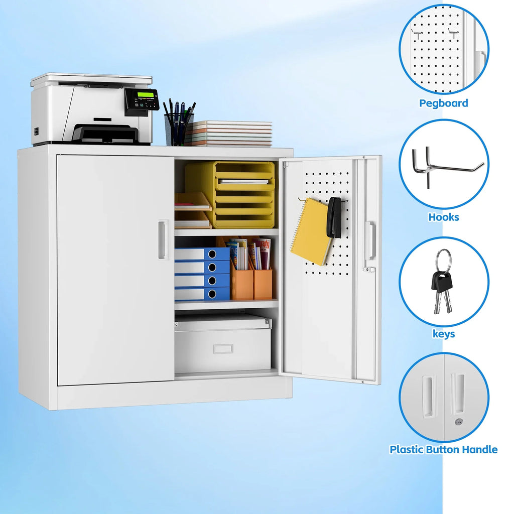 GAEANET 2 Door Metal Storage Cabinet with 5 Adjustable Shelves &Pegboard, 71" H"32" W"16" D Locking Steel Garage Cabinet, for Garage,Office,Home,Gym,School, File Cabinet,Assembly Required, Black
