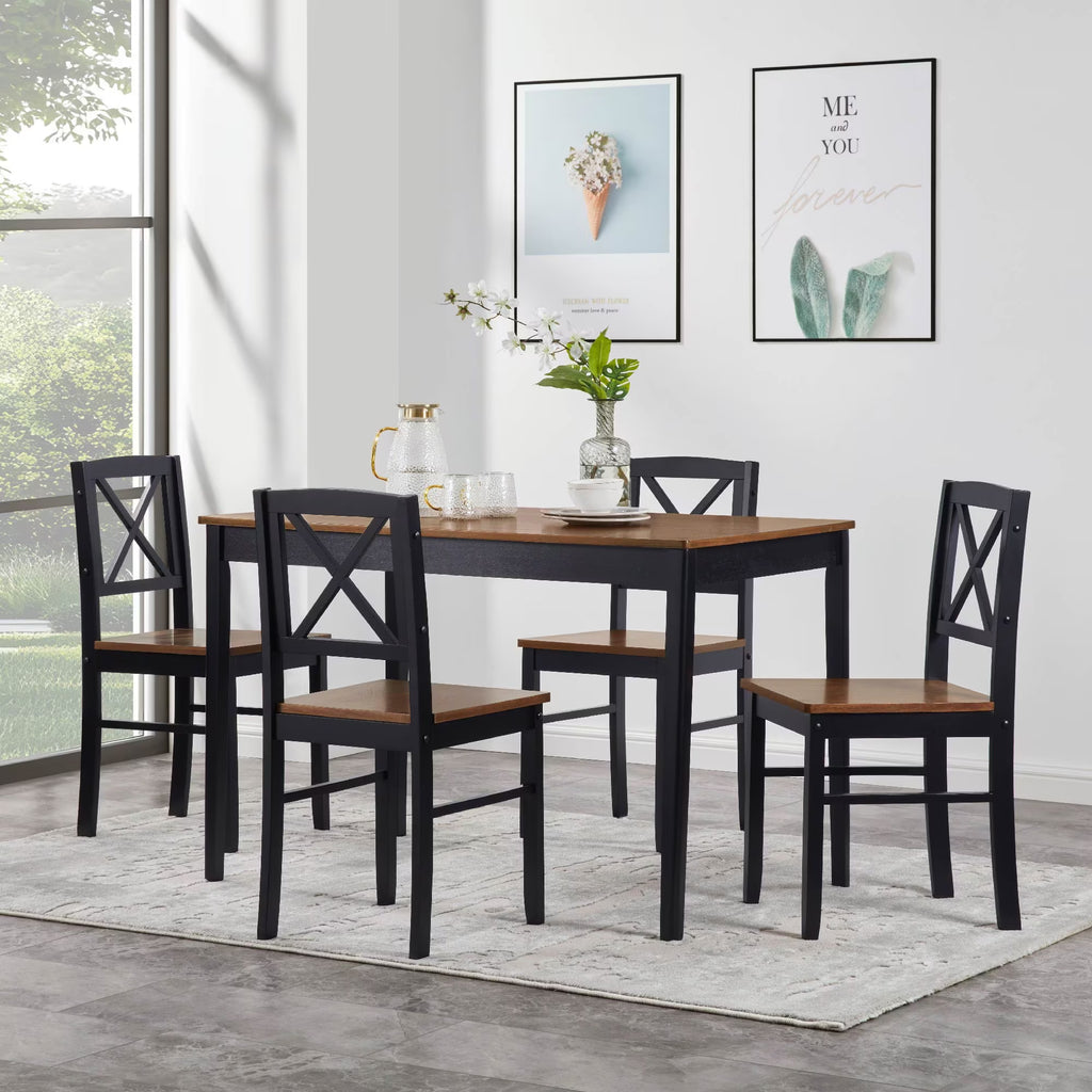 Seizeen Solid Wood Kitchen Table and Chairs, Dining Room Table Set for 4 with Gray Upholstered Chairs, Wood Grain Table Heavy-Duty Frame, Rustic Minimalist Style Breakfast Nook Set