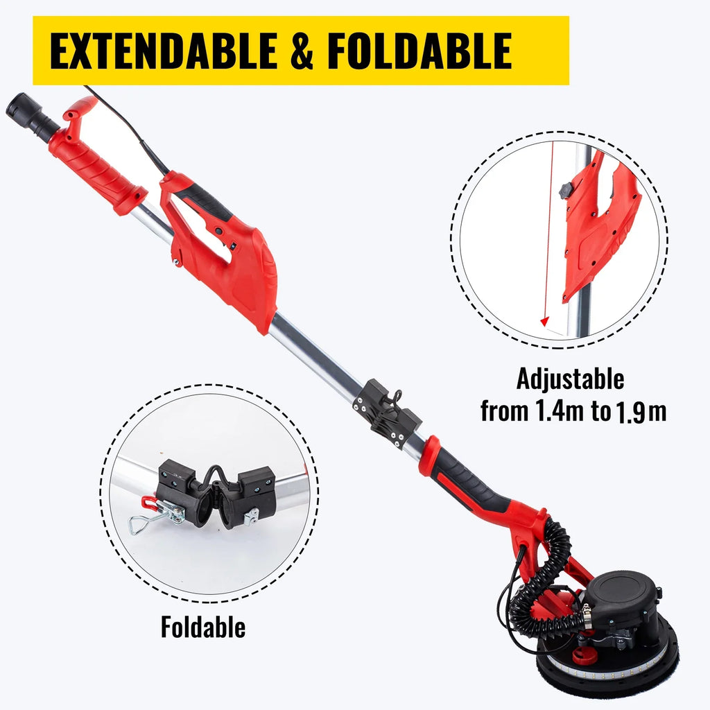 KFFKFF Drywall Sander 850W, Power-Driven Wall Smoother, Adjustable Speed 800-1750 RPM, Collapsible Plasterboard Smoother, with Extendable Handle, Power Smoother