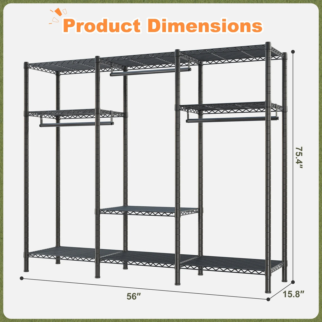 EnHomee Clothing Rack Portable Closet Organizer with 9 Shelves & 3 Rods,Heavy Duty Adjustable Wardrobe Rack 795 LBS Capacity"Black