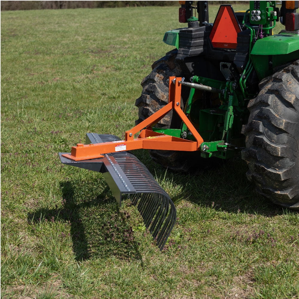 Titan Attachments 3 Point 5 FT Landscape Rake with Bolt-On Wheels for Compact Tractors, Fits Category 1 Hookup, Tow-Behind Garden Tool, Landscaper, and Grass Comb