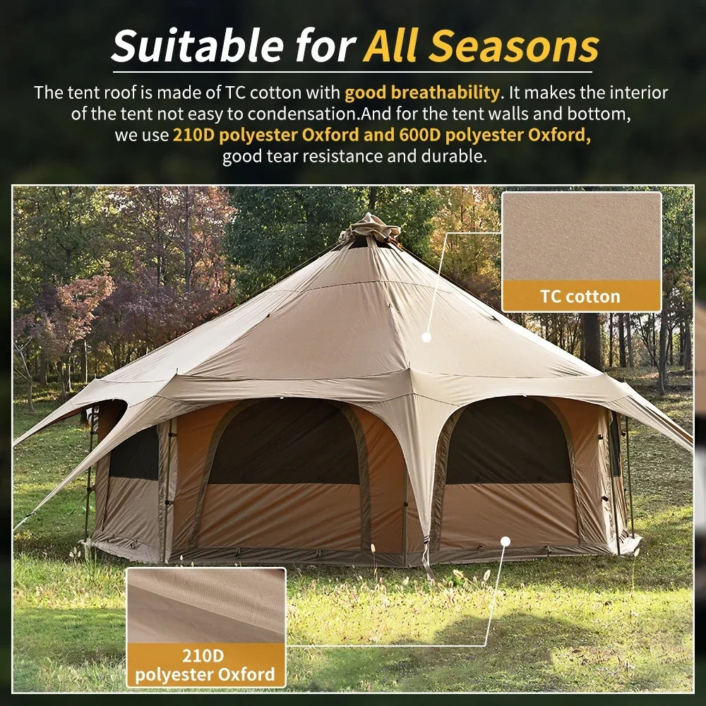 TOMOUNT Canvas Tent 8-Person Yurt Tent with Stove Jack Bell Tent for Camping Luxury Glamping Yurt Tent 16.4ft Dia