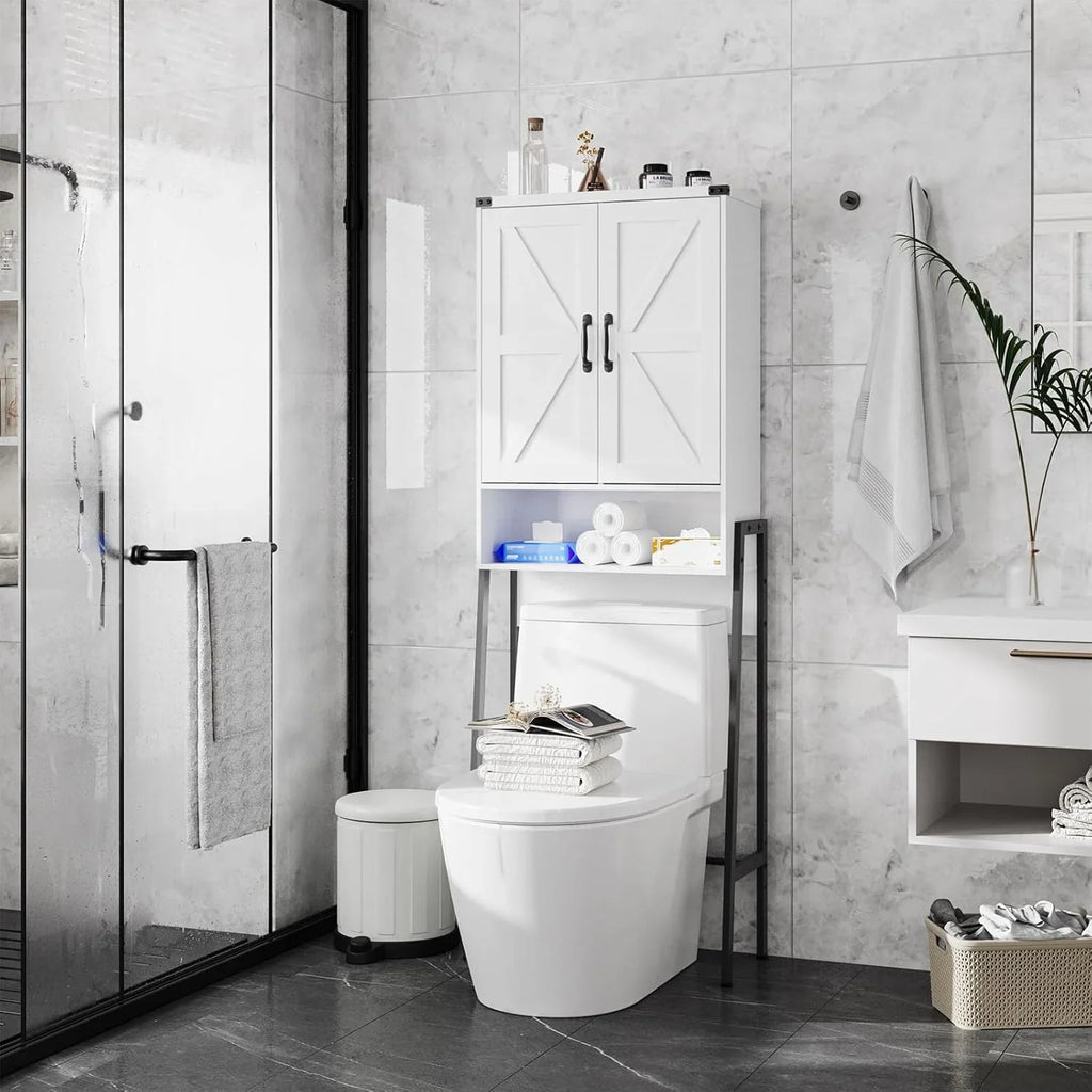 Vabches Over The Toilet Storage Cabinet, 68" H Farmhouse Freestanding Bathroom Storage Organizer with Double Doors & Storage Shelves