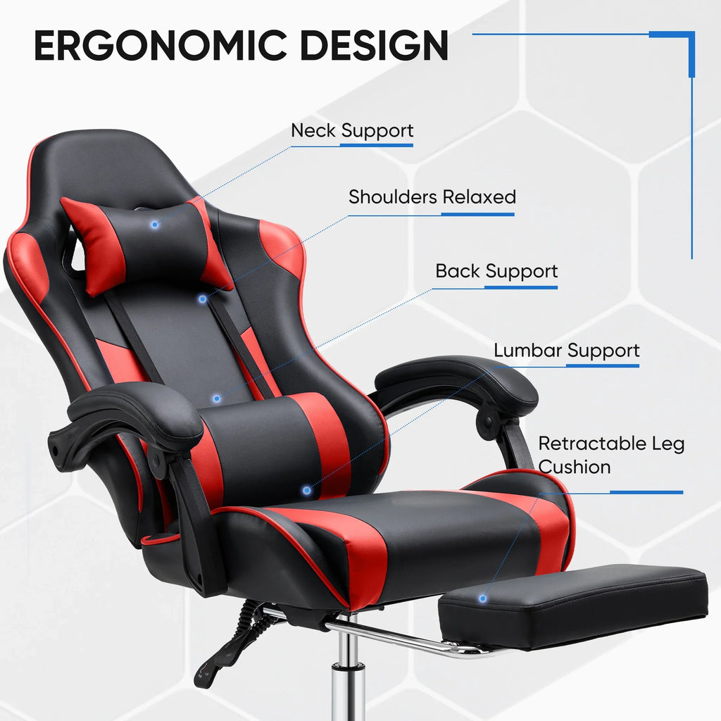 MCQ Ergonomic Swivel Gaming Chair with Headrest Lumbar Support for Home Office, Black and Grey
