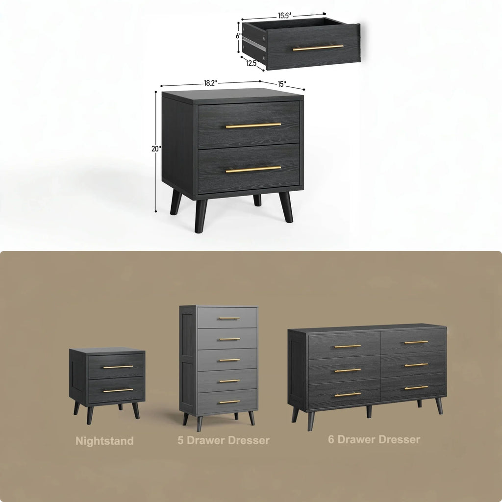 Bedroom Set - Lofka Full Bedroom Furniture Sets include Full Bed Frame, 2 Nightstands, 5-Drawer Dresser and 6-Drawer Dresser, Modern Home Furniture