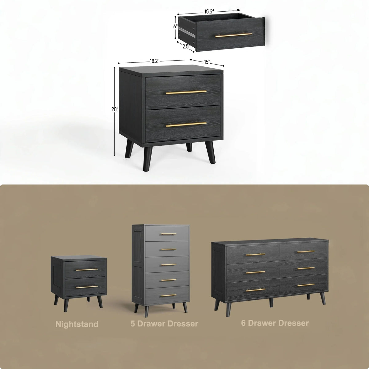 Bedroom Set - Lofka Full Bedroom Furniture Sets include Full Bed Frame, 2 Nightstands, 5-Drawer Dresser and 6-Drawer Dresser, Modern Home Furniture