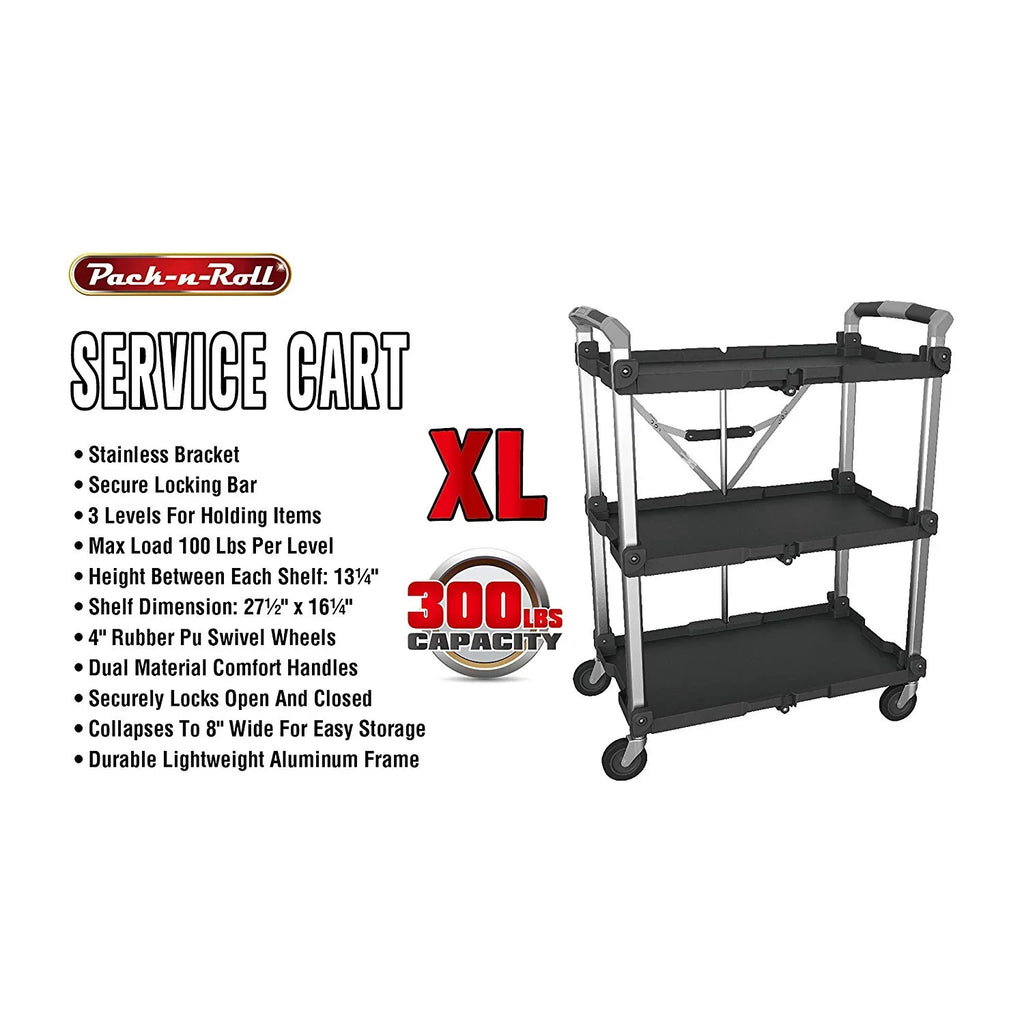 Olympia Tools Pack N Roll 3 Tier Collapsible Rolling Service Cart, Black