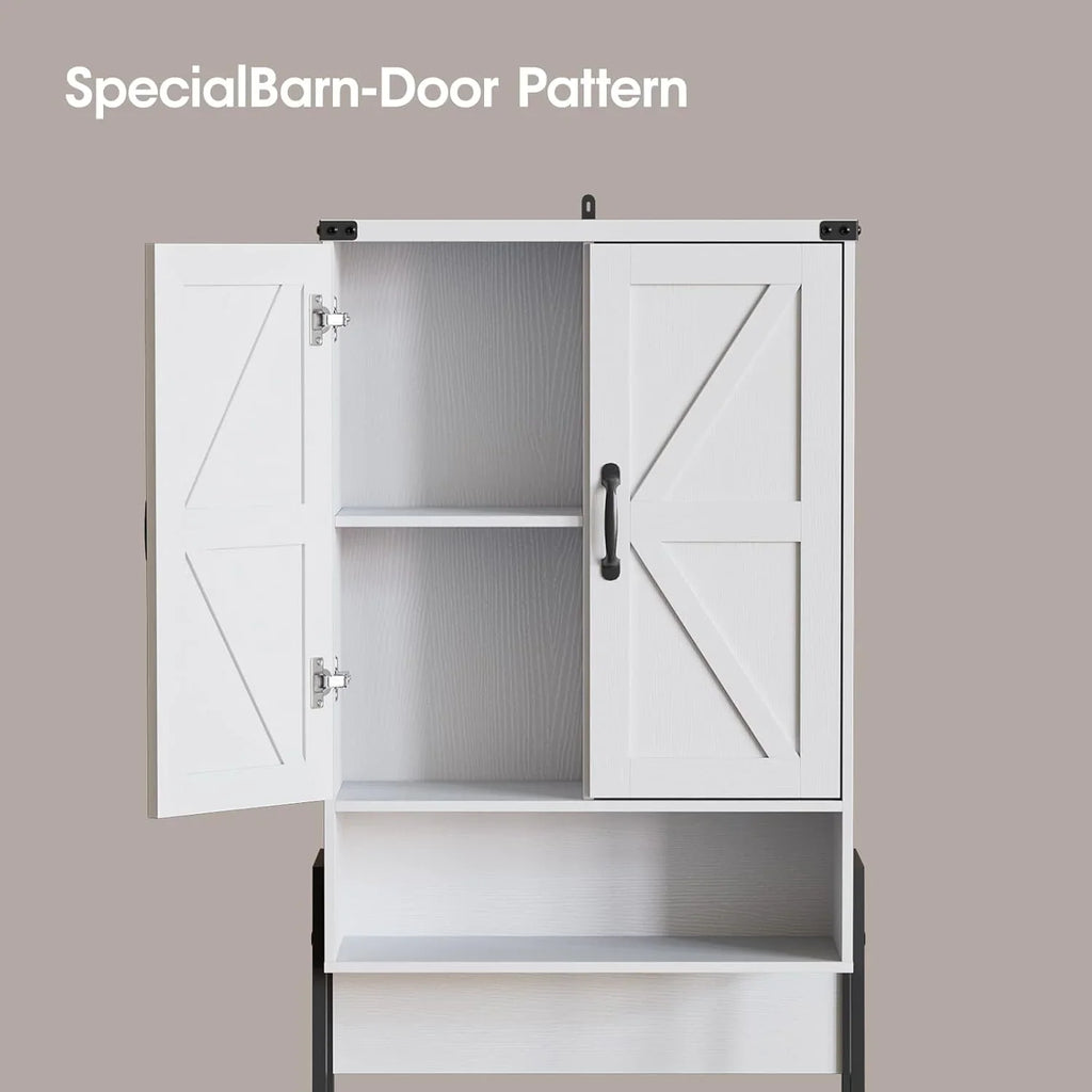 Vabches Over The Toilet Storage Cabinet, 68" H Farmhouse Freestanding Bathroom Storage Organizer with Double Doors & Storage Shelves