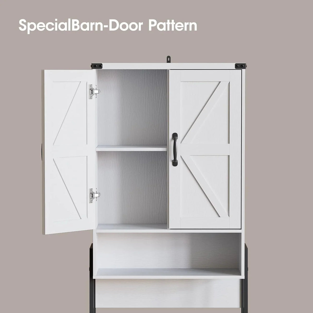Vabches Over The Toilet Storage Cabinet, 68" H Farmhouse Freestanding Bathroom Storage Organizer with Double Doors & Storage Shelves