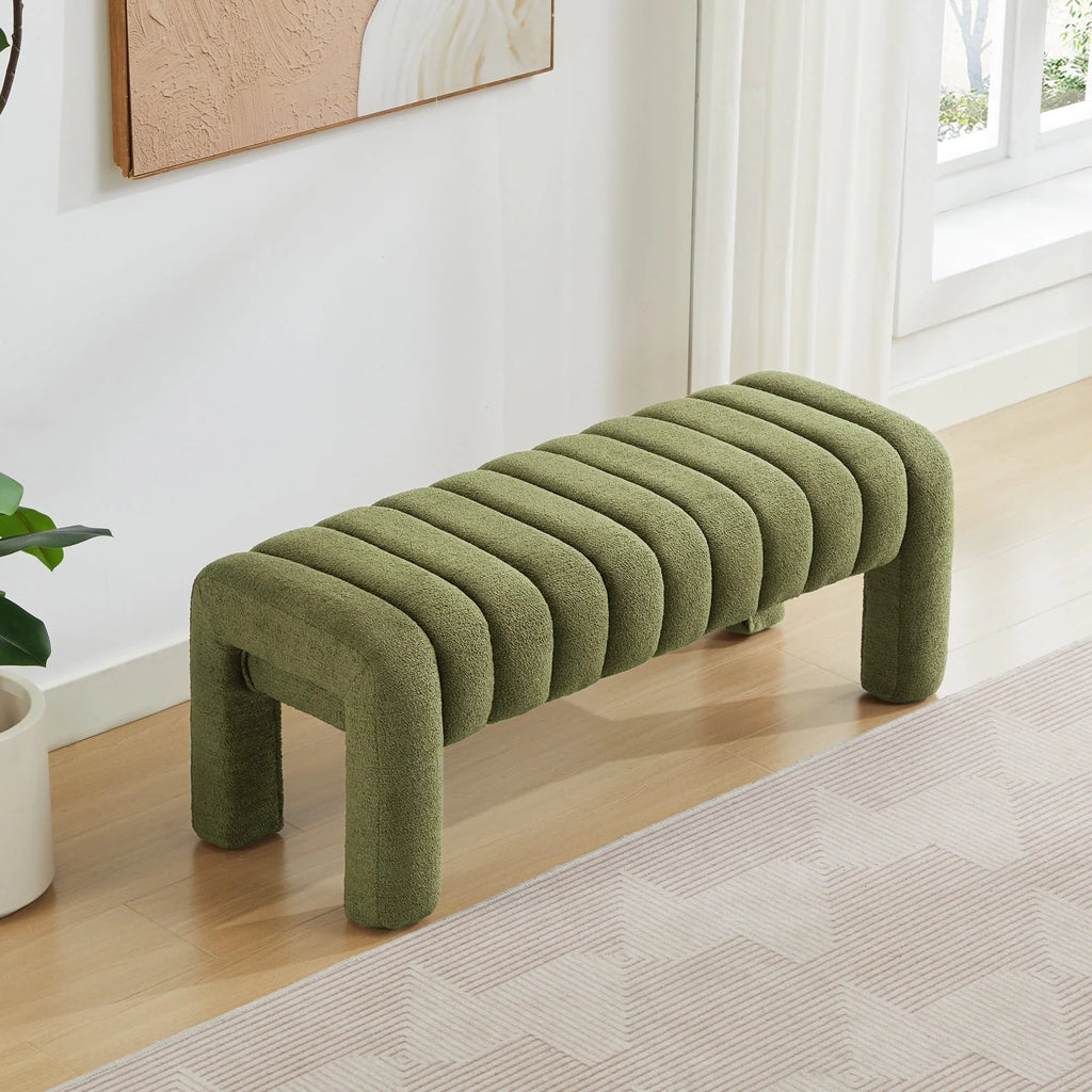Zesthouse 63" End of Bed Bench, Linen Tufted Upholstered Ottoman Bench with Padded Seat and Solid Wood Leg, Modern Entryway Bench for Bedroom, Living Room, Beige