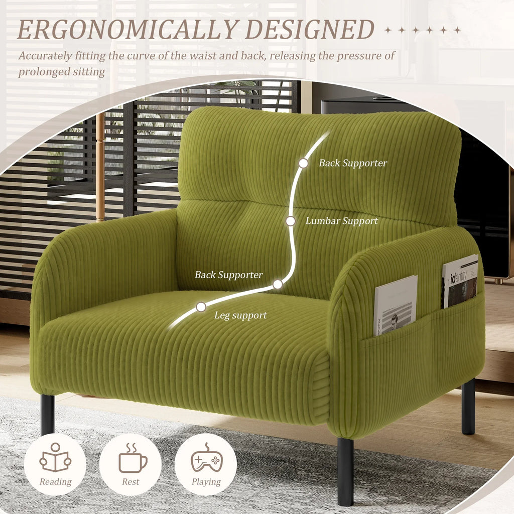 Modern Accent Chair,Armchair,Corduroy Fabric Sofa Chairs,Upholstered Armchair for Living Room,Bedroom,Office,Olive Green