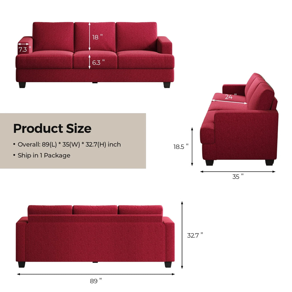 BLAZANT 3 Seater Sofa Oversize, 89" Extra Large Size Sofa Couch with Extra Deep Seats, Modern Loveseat Sofa, Comfortable Fabric, Easy to Install, for Living Room Apartment Lounge, Brown