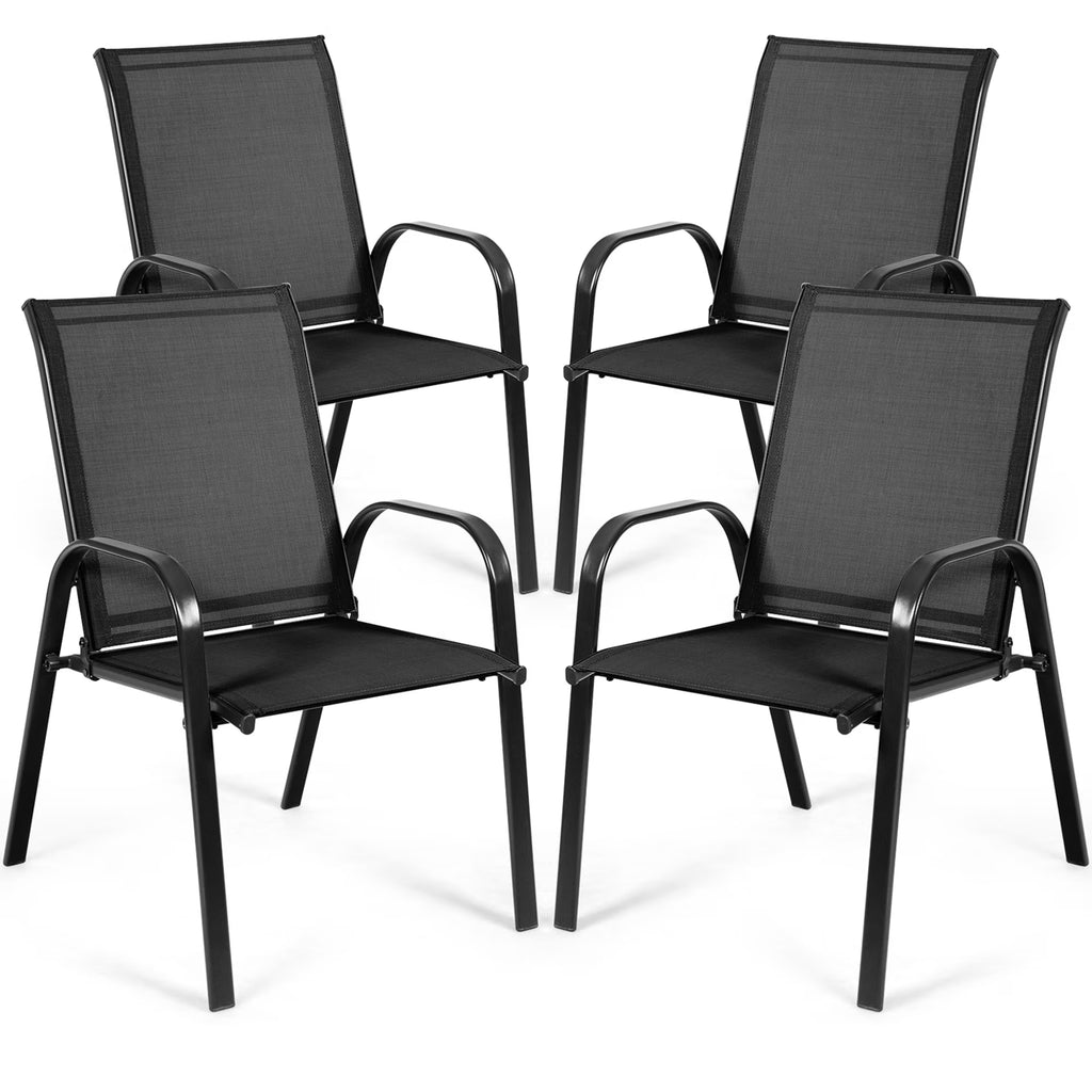 Gymax Set of 4 Patio Chairs Dining Chairs w/ Steel Frame Yard Outdoor Grey