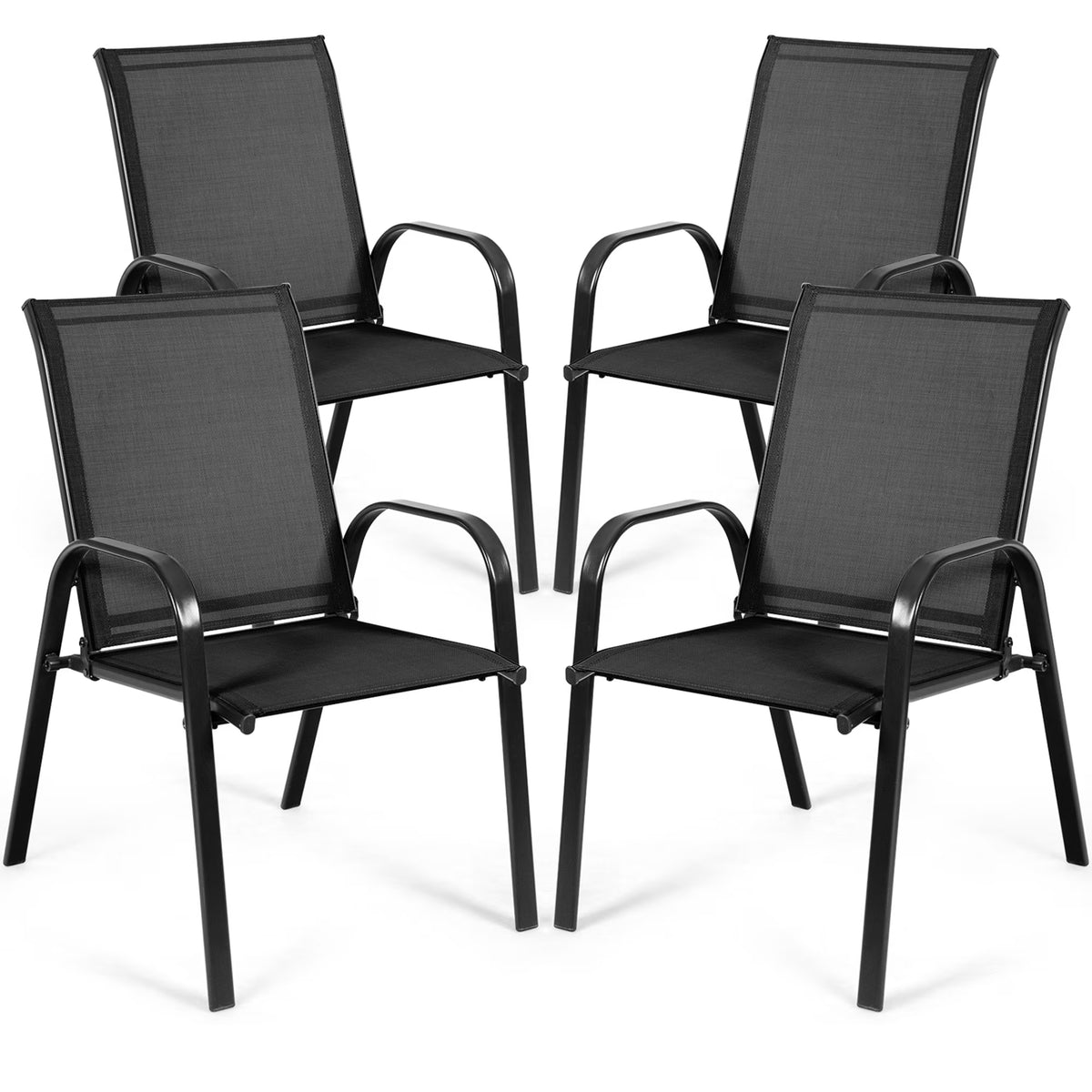 Gymax Set of 4 Patio Chairs Dining Chairs w/ Steel Frame Yard Outdoor Grey