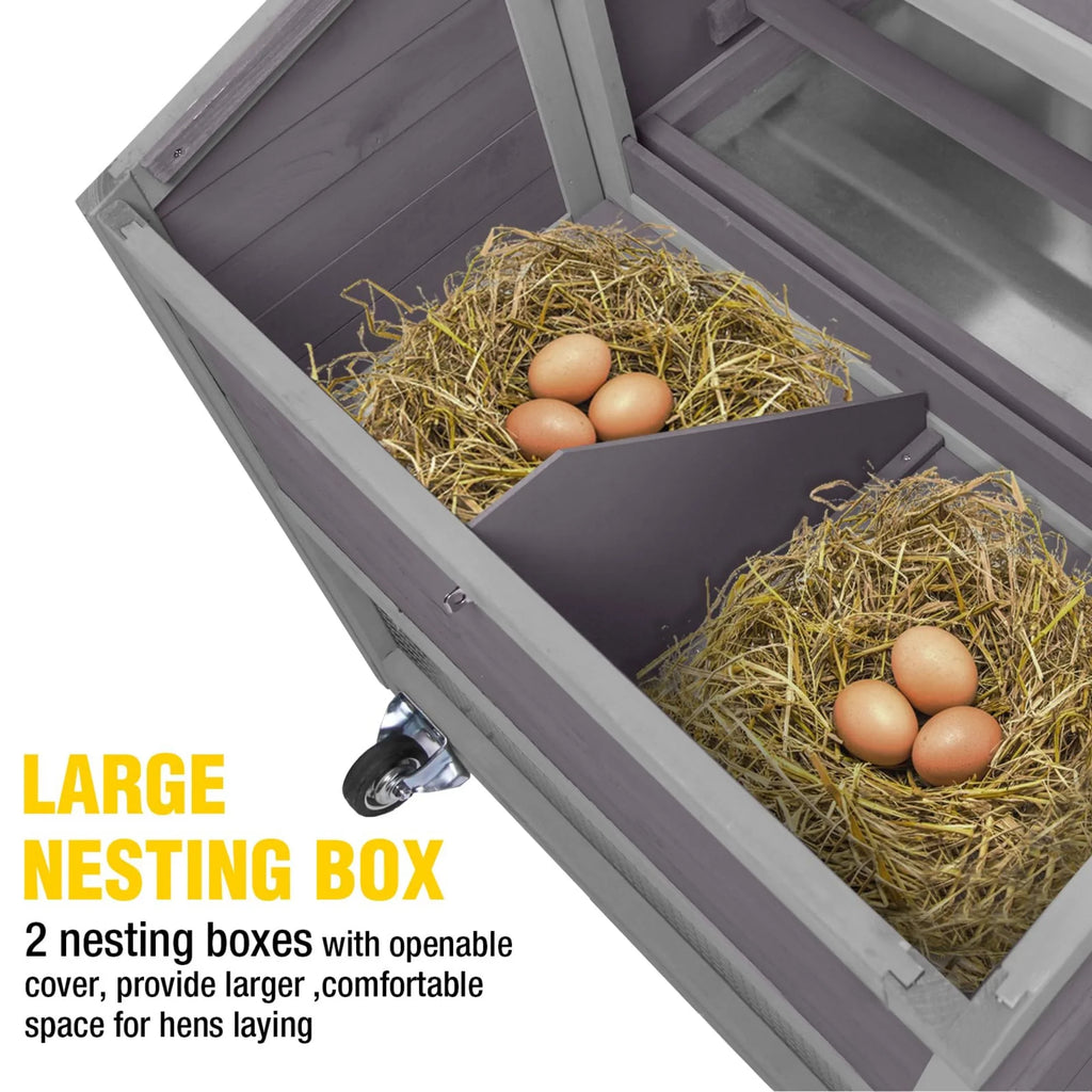 Aivituvin Mobile Chicken Coop with Wheels & Nesting Box for Outdoor, Expandable Wood Chicken House with Leakproof Pull-Out Tray and UV-Resistant Roof Panel, Gray