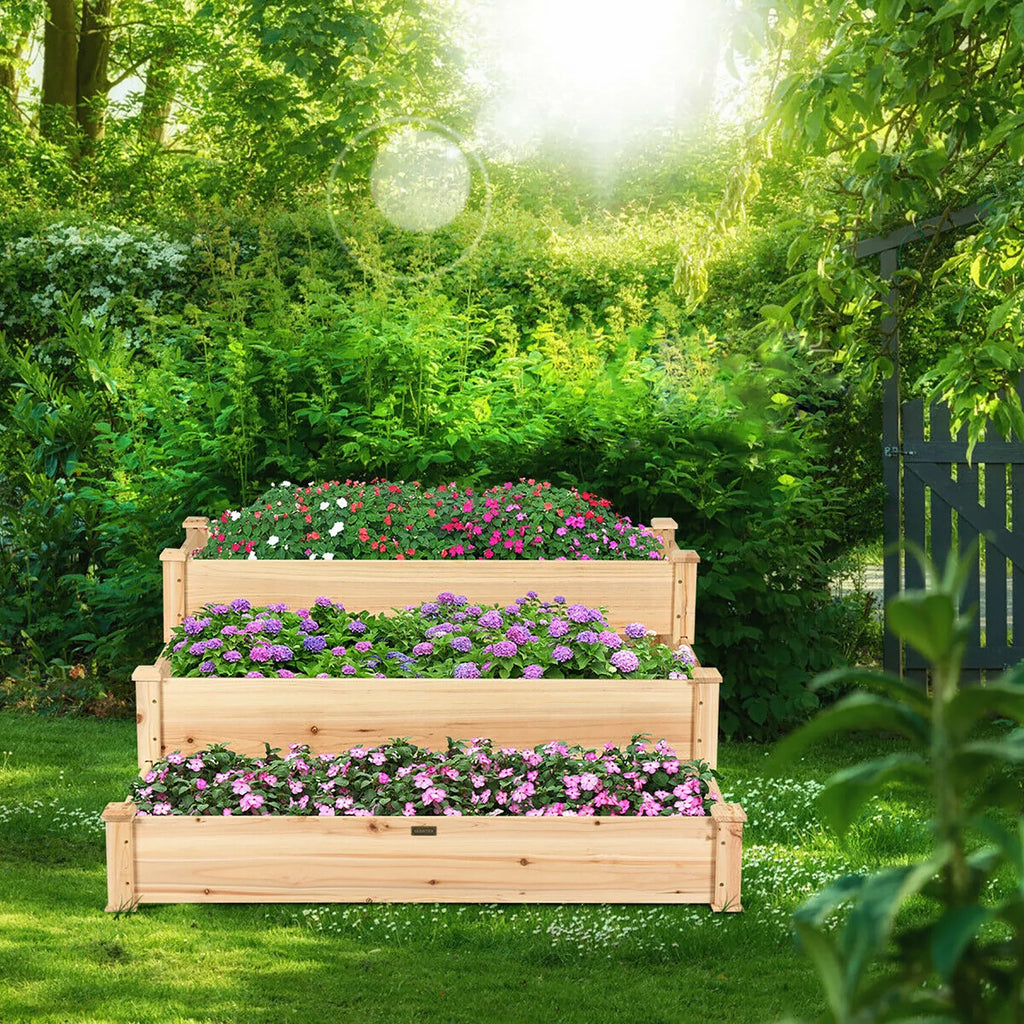 Costway 3 Tier Wooden Raised Vegetable Garden Bed Elevated Planter Kit Outdoor Gardening