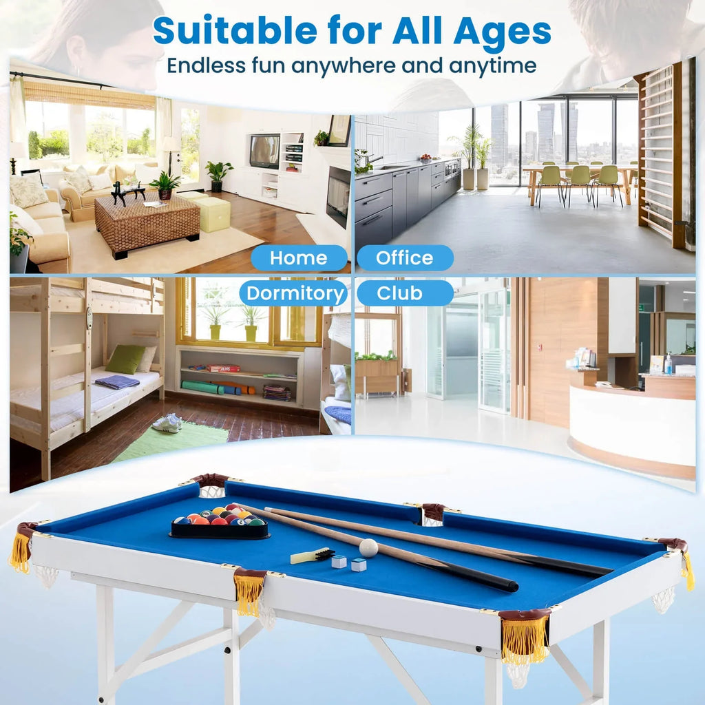 Costway 47" Folding Billiard Table Pool Game Table for Kids w/ Cues & Chalk & Brush