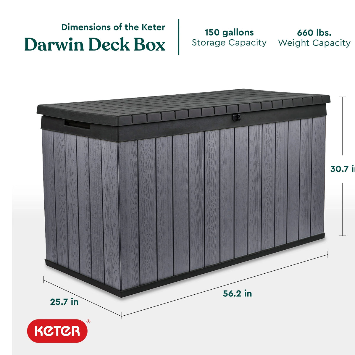 Keter Darwin 100 Gallon Large Resin Deck Box for Patio Outdoor Storage, Grey