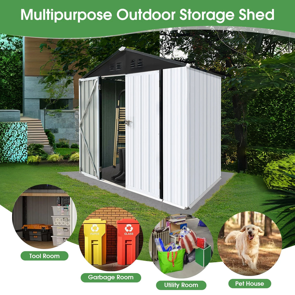 Aukfa Outdoor Storage Shed, 5 X 4 FT Metal Garden Shed, Waterproof Tool Shed for Backyard Patio, Brown