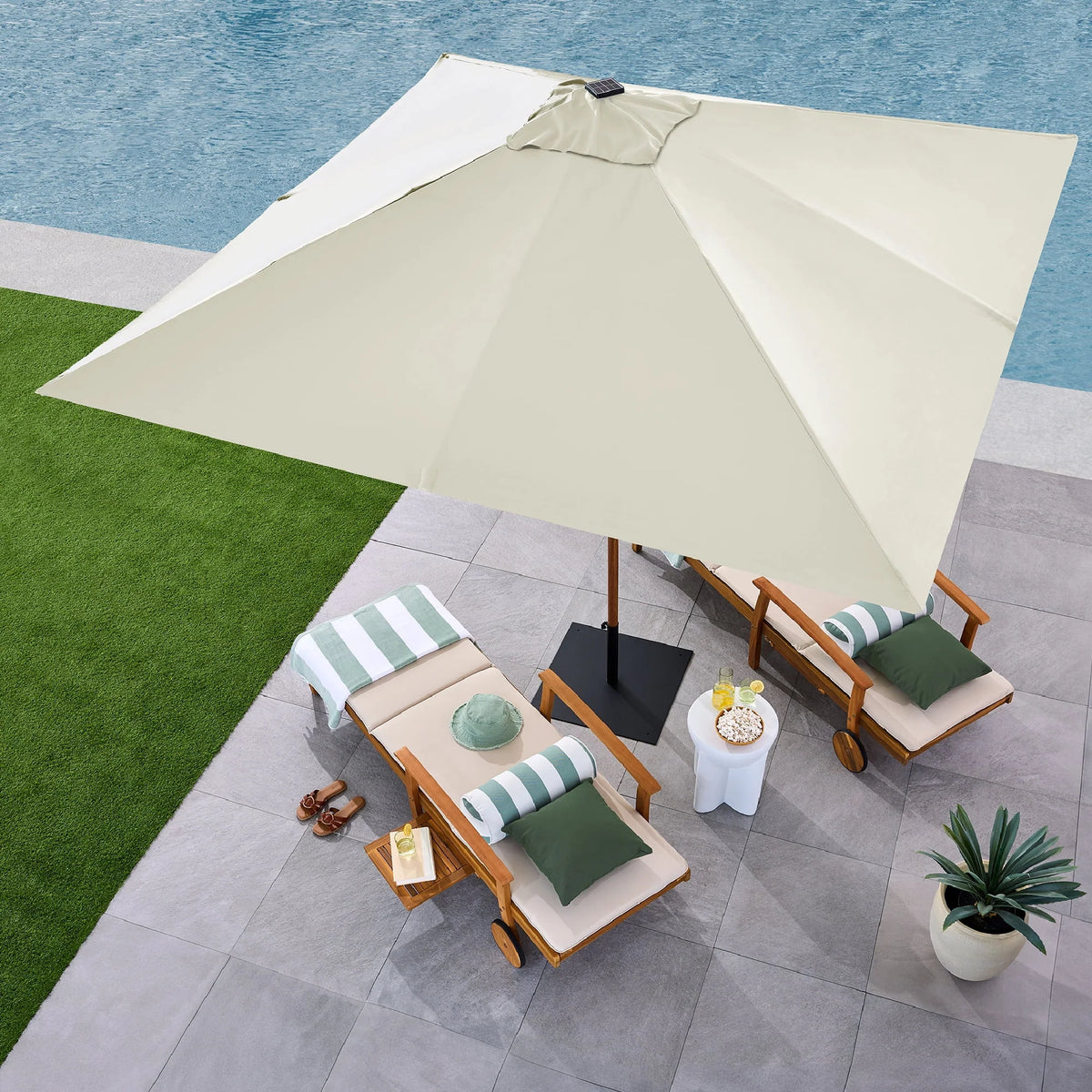 Best Choice Products 9ft Deep Square Solar LED Lighted Patio Umbrella w/ Woodgrain Pattern, UV-Resistant - Black