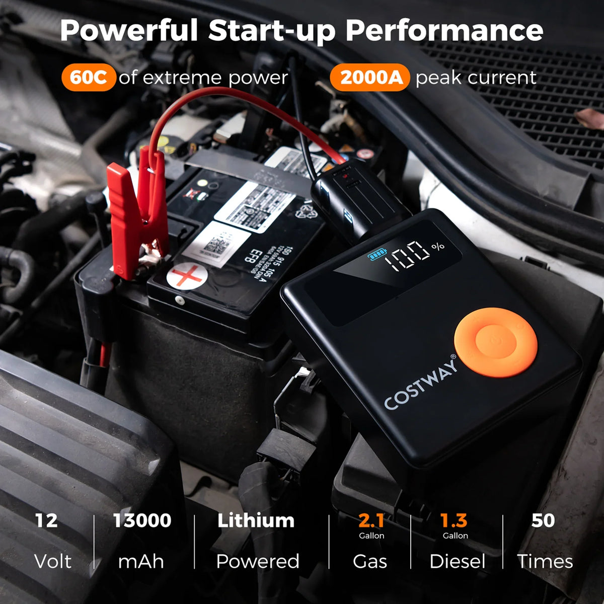 Costway Jump Starter with Air Compressor 150PSI Digital Tire Inflator LED Screen Portable