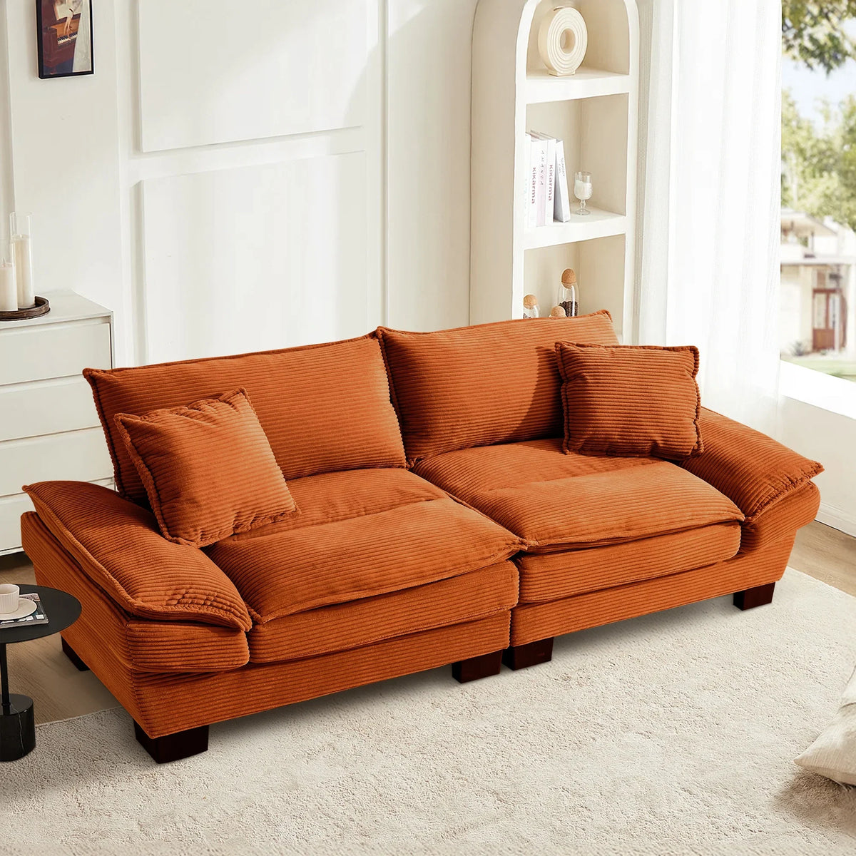 Dinosisco 84"L Deep Seat Sofa, Corduroy Upholstered Sleeper Couch for Living Room, Pink