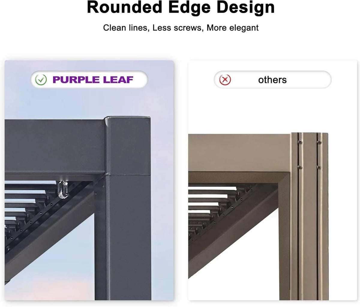 PURPLE LEAF 11'×18' Outdoor Louvered Pergola with Adjustable Hardtop Patio Pergola, Grey