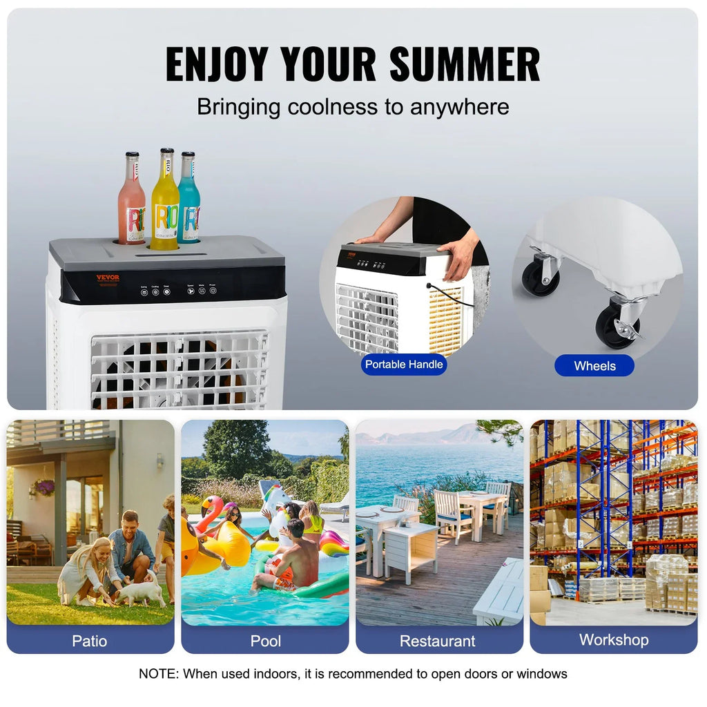 VEVOR Evaporative Air Cooler, 2100 CFM, 135" Oscillating Swamp Cooler with Adjustable 3 Speeds and 12 H Timer, 7 Gal Portable Air Cooler for 750 Sq.ft, Indoor/Outdoor Use