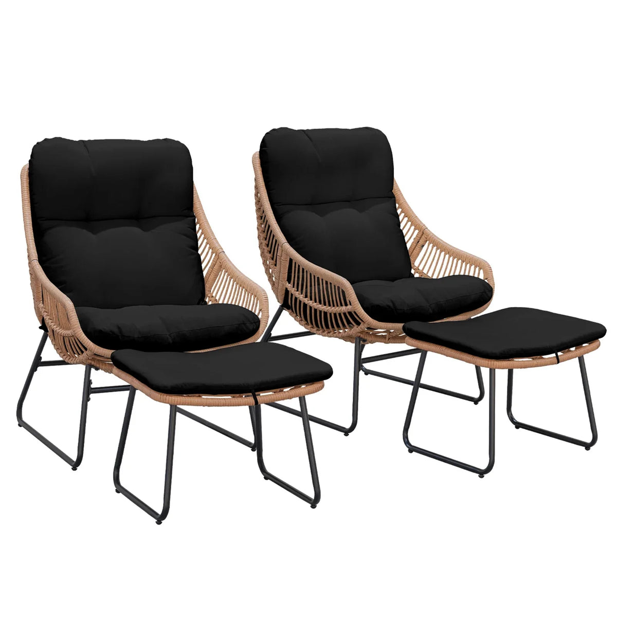 Tappio Wicker Papasan Egg Chair with Ottoman, Outdoor Patio Basket Lounge Chair Indoor Oversized Egg Lounger with Thick Cushion for Living Room Bedroom Balcony Porch, Black