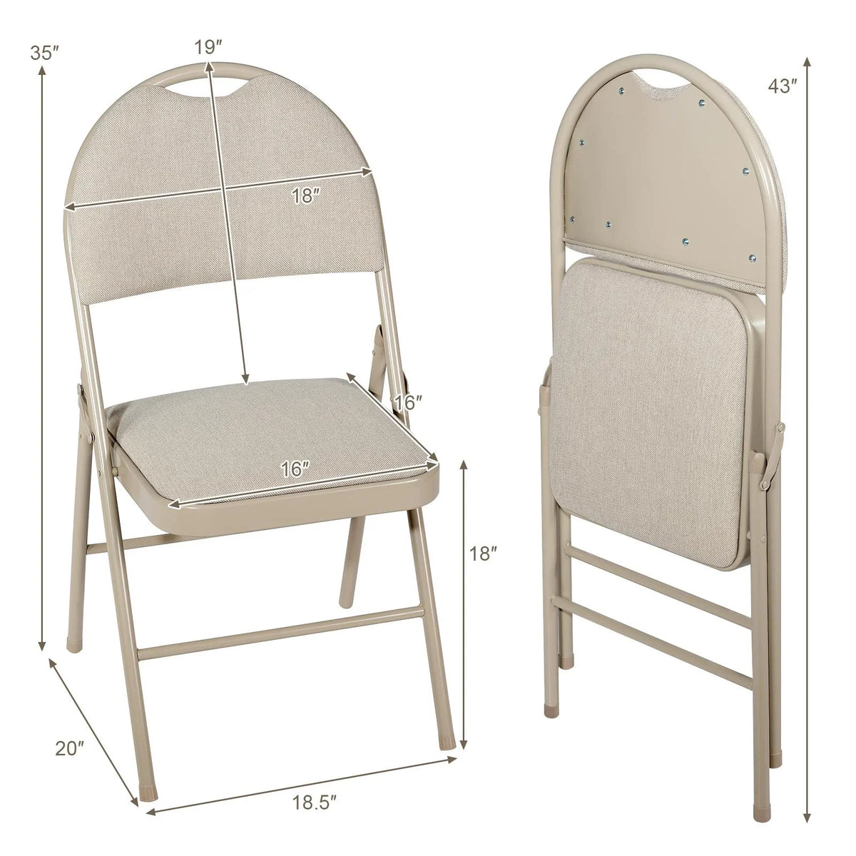 Giantex 6-Piece Commercial Folding Chairs w/Upholstered Padded Seat & Back, Fabric Seating for Home Office Wedding Party, Grey