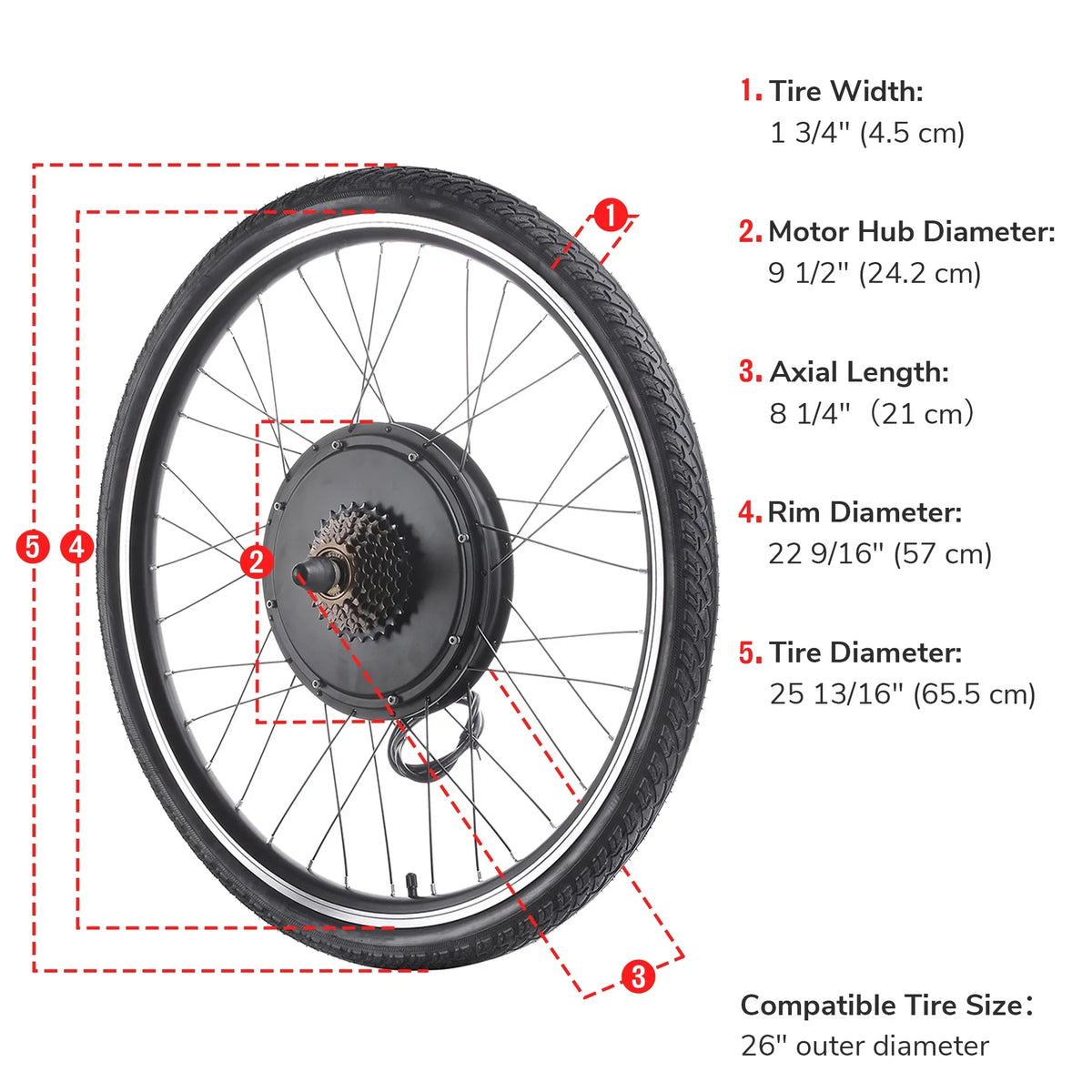 Yescom Electric Bike Conversion Kit 48V 1000W 26" Front Wheel E-Bike Conversion Kit Dual Mode Controller