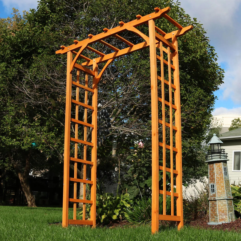 Sunnydaze 78.5" Brown Wooden Garden Arbor Walkway Wedding Arch, Weather-Resistant Finish