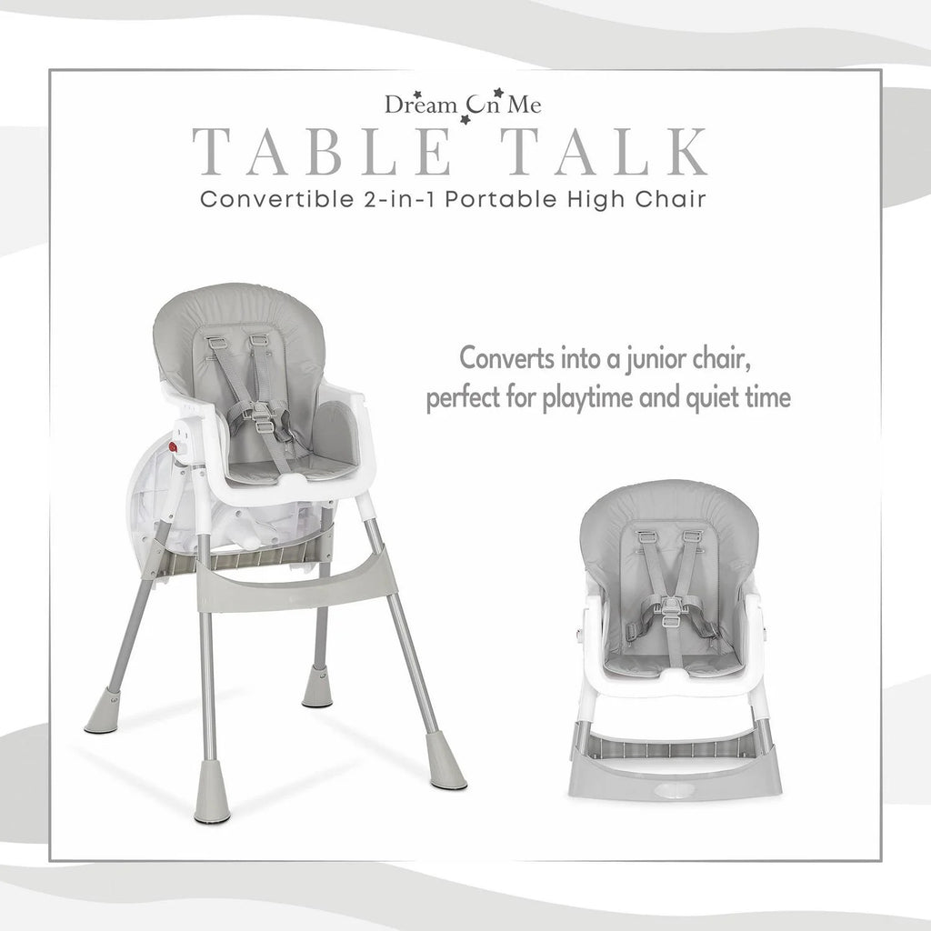 Dream On Me Portable 2-In-1 Table Talk High Chair. Gray
